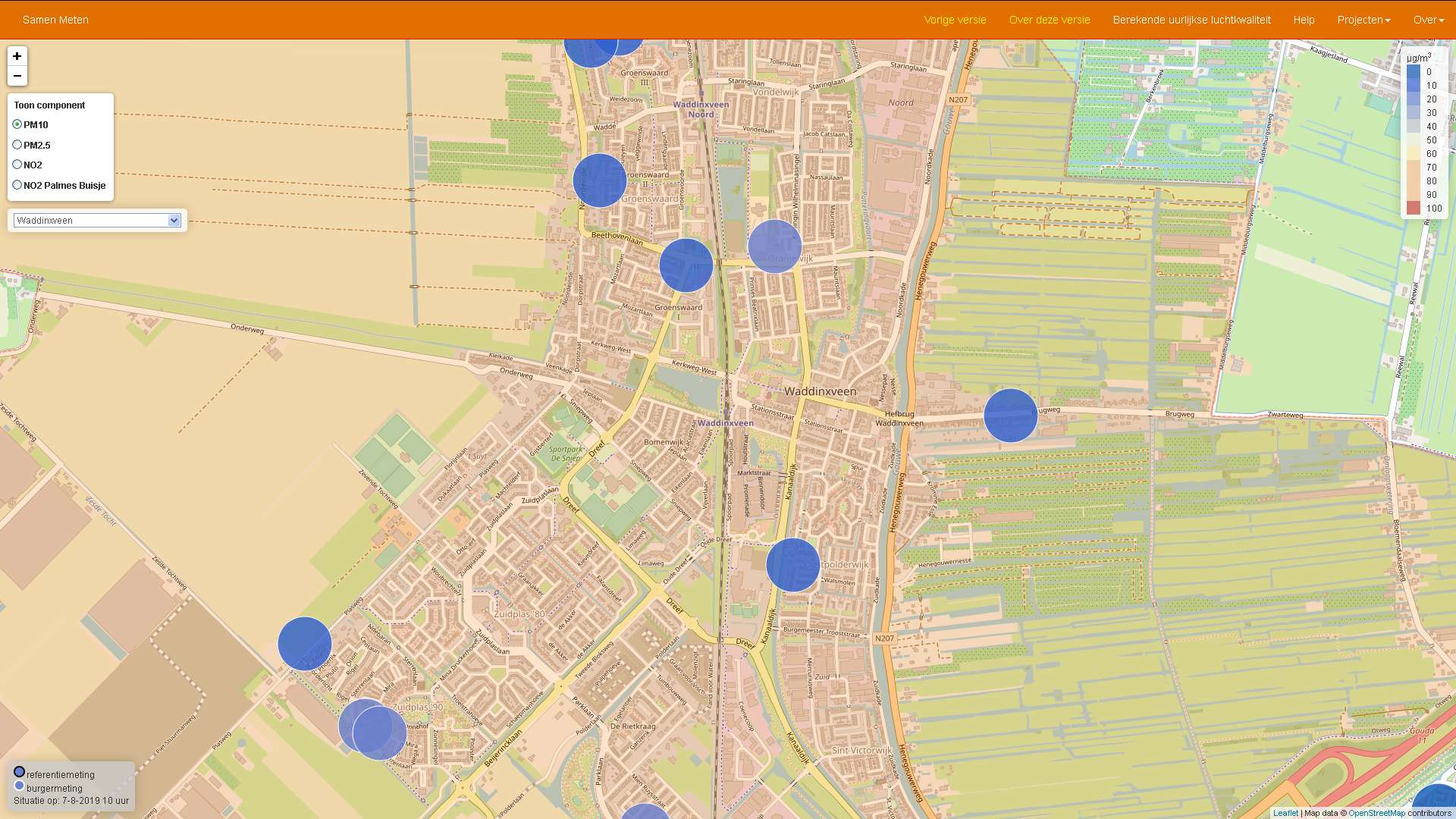 kaart met meetlocaties 7 8 2019 veel wind